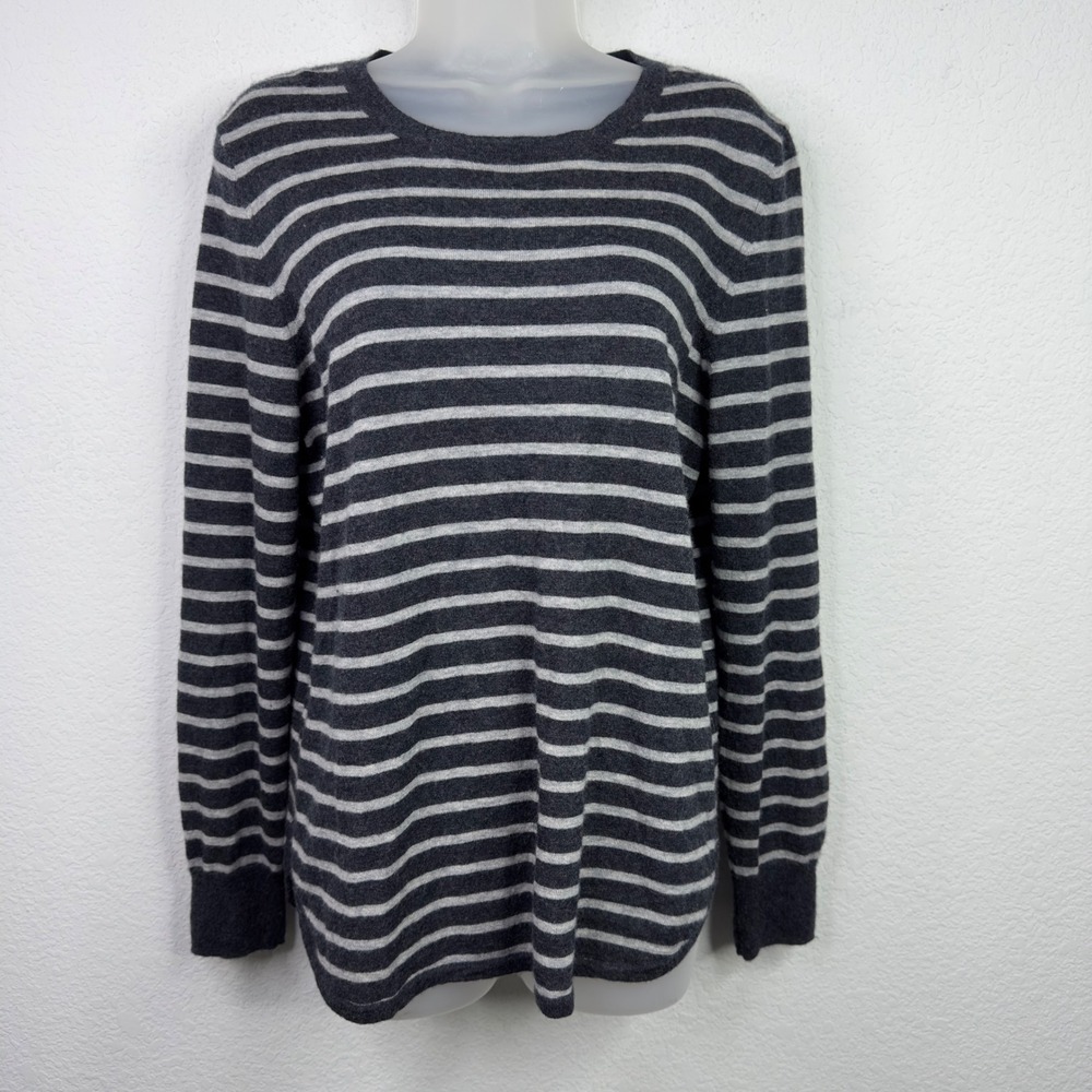 The Cashmere Project‎ Sweater Women L Gray Cashmere Striped Minimalist Luxury